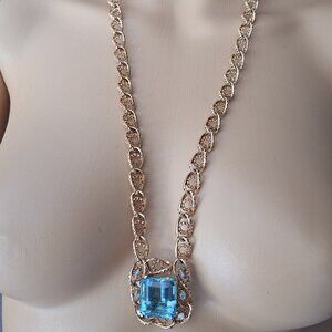 14KT Yellow Gold 27" Necklace w 38CT Blue Topaz w.60CTW Diamonds - 98.12 grams